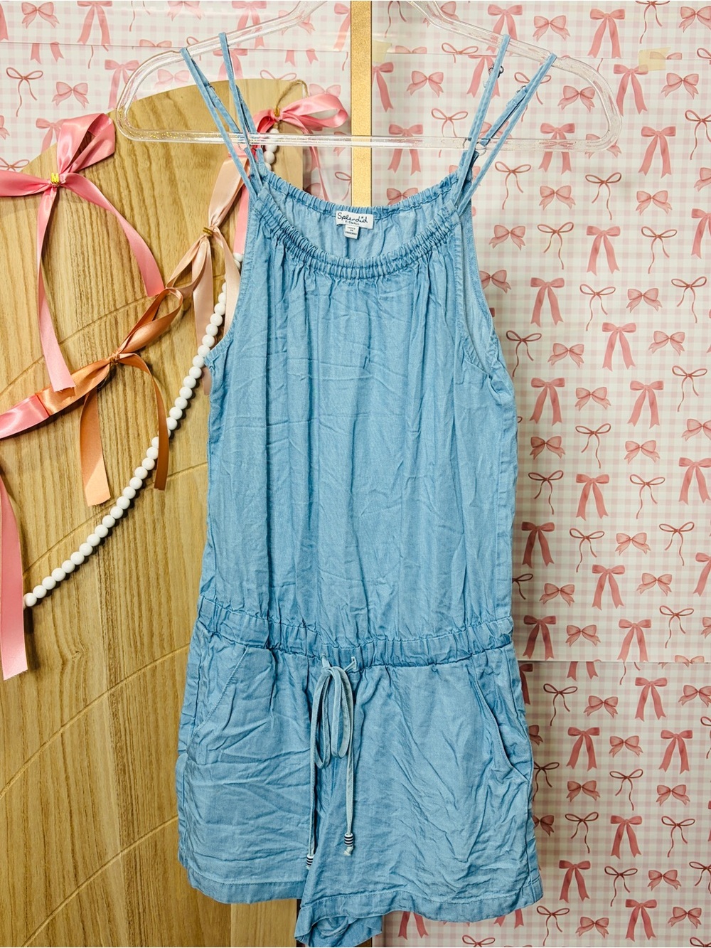 Splendid Light Denim Chambray Drawstring Romper Playsuit $180 XS Summer Classic
